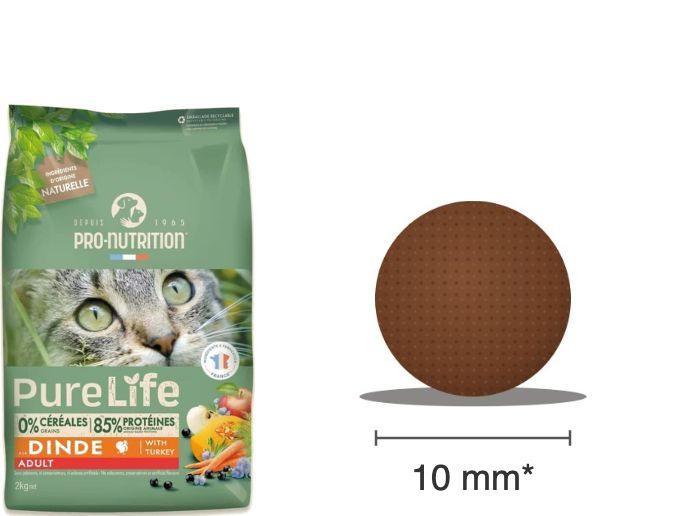 Sac PureLife chat Adult à la dinde et croquette ronde de 10 mm