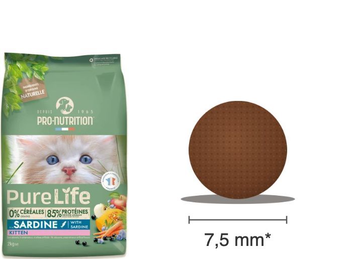 Sac PureLife chat Kitten à la sardine et croquette ronde de 7,5 mm