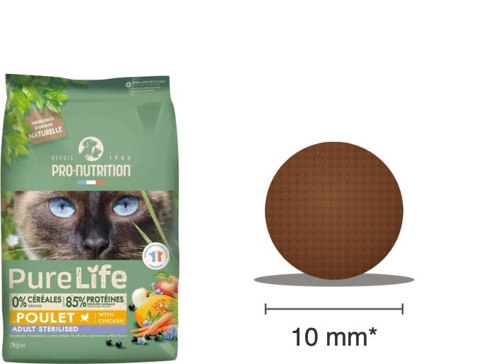 Sac PureLife chat Adult Sterilised au poulet et croquette ronde de 10 mm