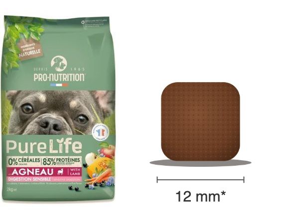 Sac PureLife chien Digestion Sensible à l’agneau et croquette carrée de 12 mm