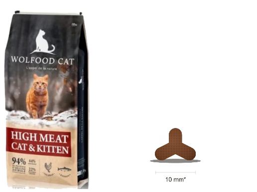 Sac Wolfood Cat High Meat Cat & Kitten et croquette trilobée de 10 mm