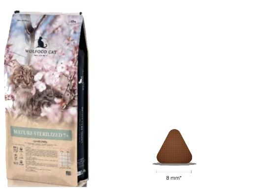 Sac Wolfood Cat Mature Sterilized 7+ et croquette triangulaire de 8 mm