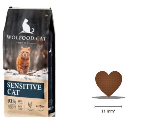 Sac Wolfood Cat Sensitive Low Grain et croquette en forme de cœur de 11 mm