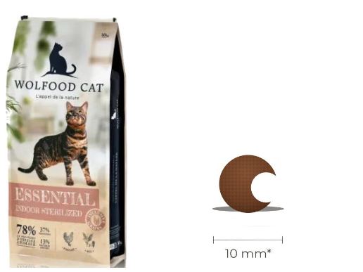 Sac Wolfood Cat Essential Indoor Sterilized et croquette en croissant de 10 mm