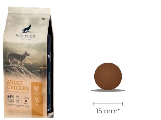 Sac Wolfood Adult Chicken et croquette ronde de 15 mm