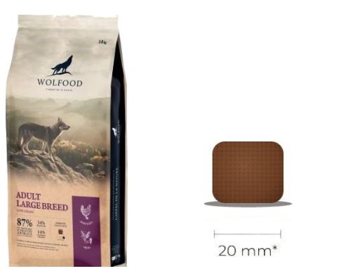 Sac Wolfood Adult Large Breed et croquette carrée de 20 mm