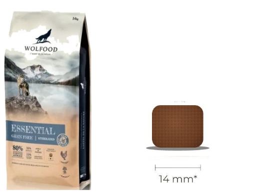 Sac Wolfood Essential Sterilized et croquette carrée de 14 mm
