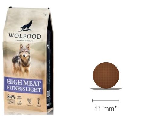 Sac Wolfood High Meat Fitness Light et croquette ronde de 11 mm
