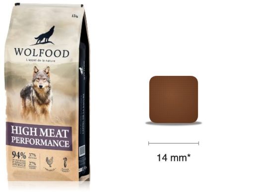 Sac Wolfood High Meat Performance et croquette carrée de 14 mm