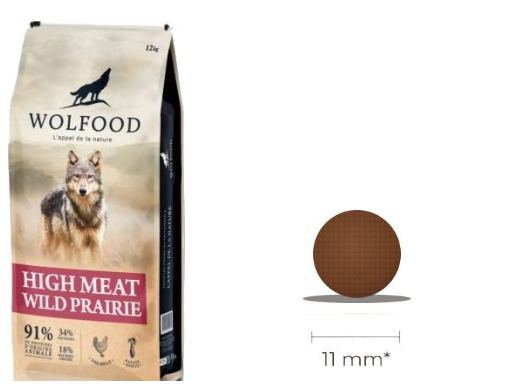 Sac Wolfood High Meat Wild Prairie et croquette ronde de 11 mm