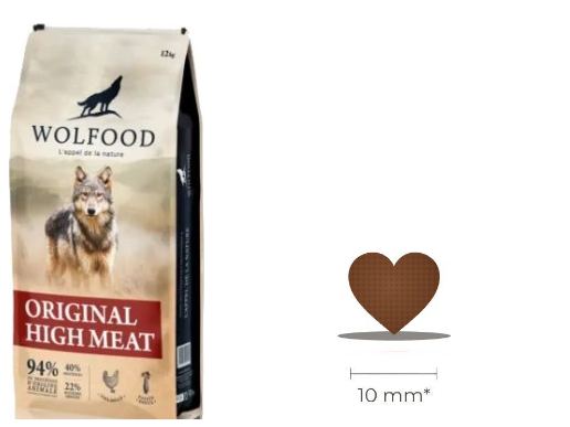 Sac Wolfood Original High Meat et croquette en forme de cœur de 10 mm