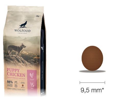 Sac Wolfood Puppy Chicken et croquette ronde de 9,5 mm