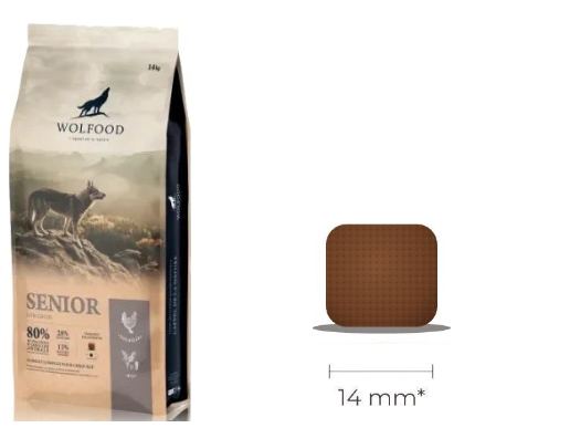 Sac Wolfood Senior et croquette carrée de 14 mm