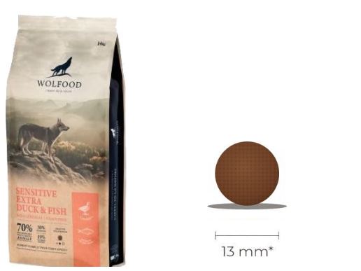 Sac Wolfood Sensitive Extra Duck & Fish et croquette ronde de 13 mm
