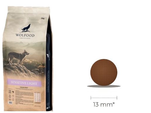 Sac Wolfood Sensitive Light et croquette ronde de 13 mm