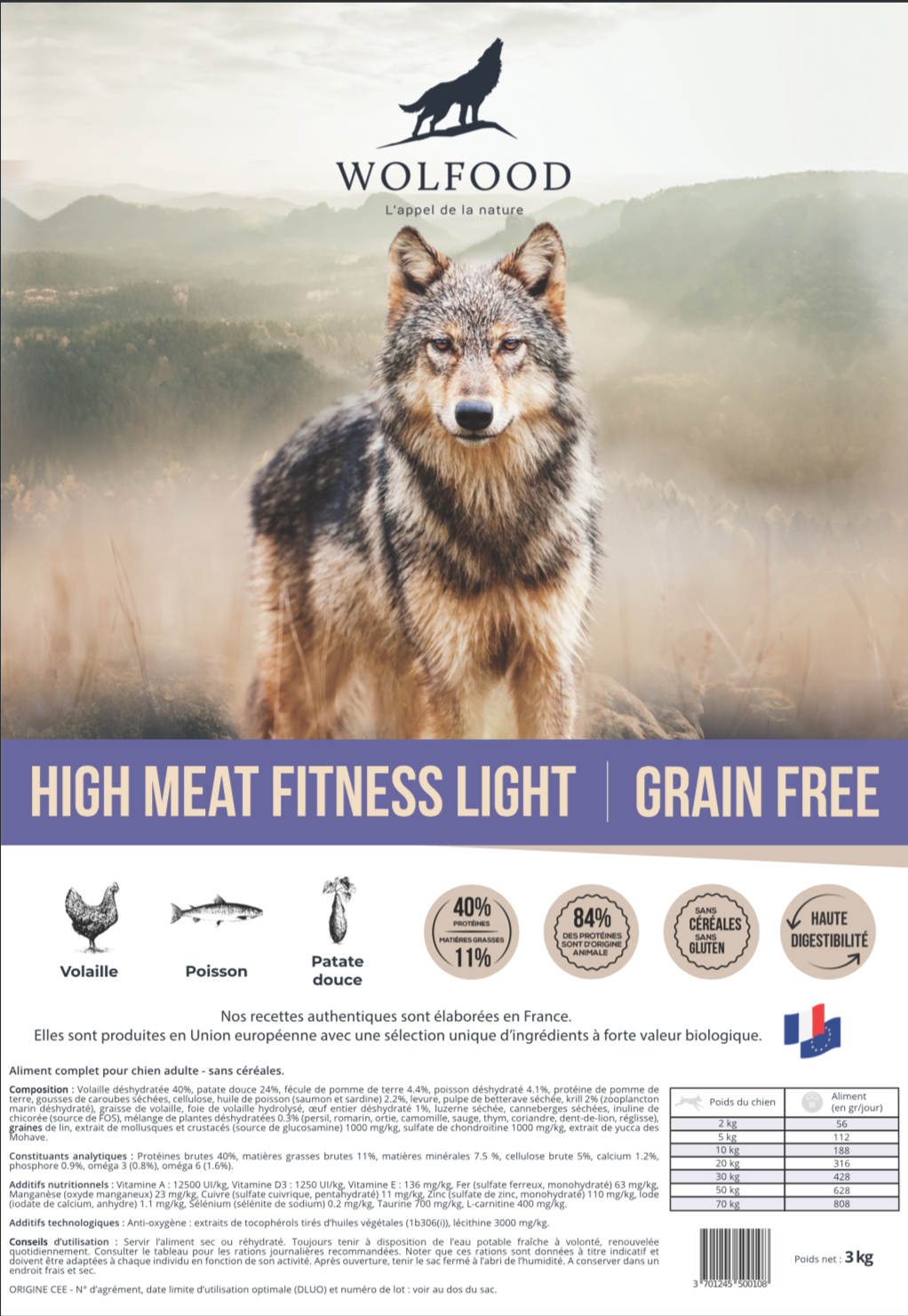 Wolfood Low.Grain pour chien, aliments professionnels pour chiens